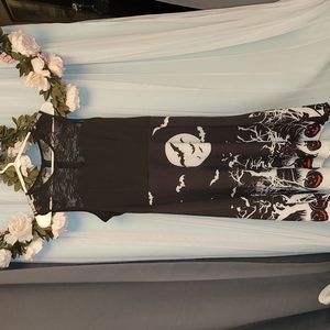 EUC A-line Halloween Spooky & Cute Bat and black cat dress AMAZING Sz M